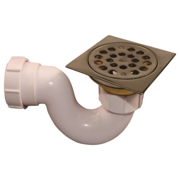 Brass Square Shower Trap, Chrome Plated And PVC Adapter