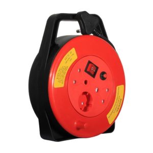 EUROLUX 10m Closed Extension Reel, 2800W, 1 x 5A Schuko, 2 x 16A, Red