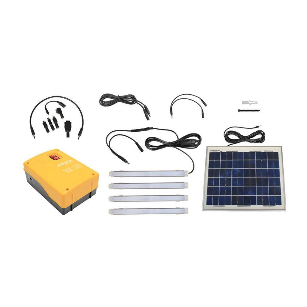EUROLUX Solar Charging Kit With 10W PV Panel, Phone Charger & 4 X LED Tubes - Hardware Connection