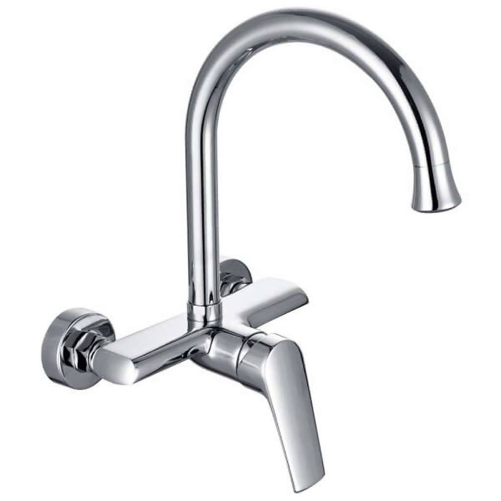 Montana Wall Mounted Sink Mixer with Swivel Spout, Chrome Plated DZR Brass
